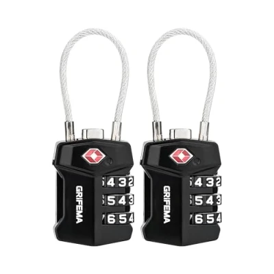 Abbildung von GRIFEMA [2er Pack] Sicherheitsschloss mit 3 stelligem Code, TSA approved Reiseschloss bruchfestem Kabel für Sporttaschen und Koffer (GA1006 2)