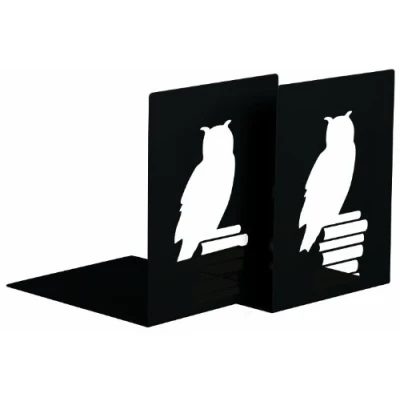Abbildung von moses. libri_x, Buchstützen Set Leseeule, 2er Buchständer aus Metall , Zwei schwarze im mit wunderschön ausgestanzten Lese Eulen, 16 cm x 12,5