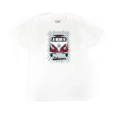 Abbildung von BRISA VW Collection Volkswagen T Shirt Unisex Kurzarm mit T1 Bulli Bus Motiv in Baumwolle (Samba Stripes/Rot &amp; Weiß/Größe XXL)