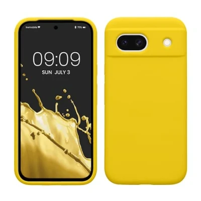 Abbildung von kwmobile Hülle kompatibel mit Google Pixel 8a Silikon Handy Case Handyhülle weiche Oberfläche kabelloses Laden Strahlend Gelb
