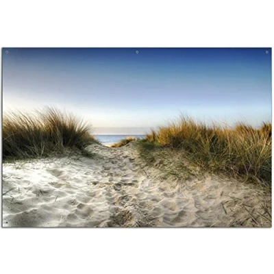 Abbildung von Wallario Outdoor Poster für Garten oder Balkon Weg durch die Dünen zum Strand am Meer, Motivbanner Größe: ca. 60 x 90 cm, Bild