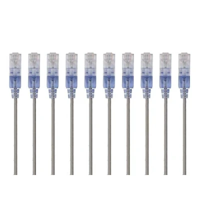 Abbildung von Monoprice Cat6A Ethernet Patchkabel Snagless RJ45, 550 MHz, 10 G, UTP, reiner blanker Kupferdraht, 30 AWG, Stück, 2,1 m, Grau SlimRun Serie