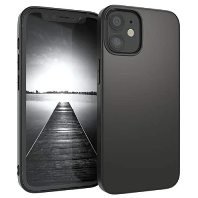 Abbildung von EAZY CASE Handyhülle Silikon mit Kameraschutz kompatibel iPhone 12 Mini in Schwarz Matt, Ultra dünn, Slimcover, Silikonhülle, Hülle, Softcase, Backcover