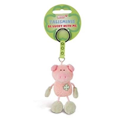 Abbildung von NICI 49382 Schlüsselanhänger Talisminis Schwein 7 cm rosa grün Kuscheltieranhänger mit Schlüsselring für Schlüsselband, Schlüsselbund &amp; Schlüsselhalter Glücksbringer Taschenanhänger Botschaft