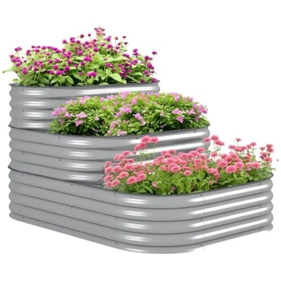 Abbildung von Hochbeet aus Metall, 3 stufig Pflanzkasten, DIY Blumenkasten für Garten