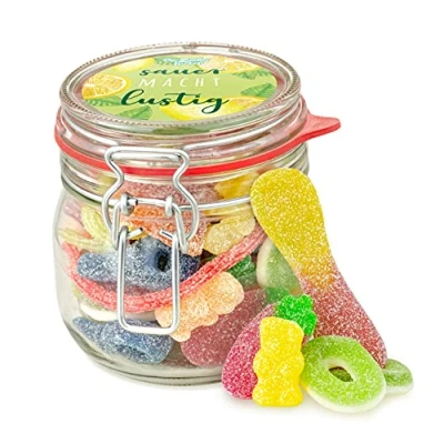 Abbildung von Kleines Sauer macht lustig Glas toller, saurer Süßigkeiten Mix, schöne Geschenk Idee