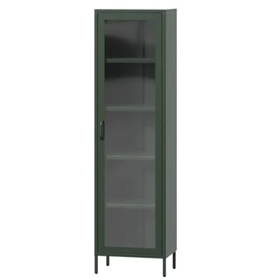 Abbildung von Jan Nowak 1 türiger Vitrinenschrank Luigi 50 x 180 35 cm 4 Verstellbare Ablagen, Gehärtetes Glas, Wandmontage Glasvitrine Stehend, Vitrine Wohmzimmerschrank Glitzernd Flaschengrün