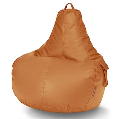 Abbildung von Green Bean Sitzsack aus Kunstleder mit EPS Perlen Füllung 90 x 80 70 cm Bag Sitzkissen Sitzpuff Sitzsessel Bodenkissen Lounge Gaming Chair Rückenlehne Cognac