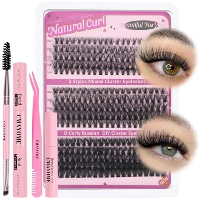 Abbildung von OWill Wimpern Extensions Set,300 Pcs Cluster Lashes DIY Lash Extension Set,D Curl (30+40+50D) für Anfänger,Individuelle Künstliche Wimpern,Fake mit Bond,Wimpernbürste und Tweezers