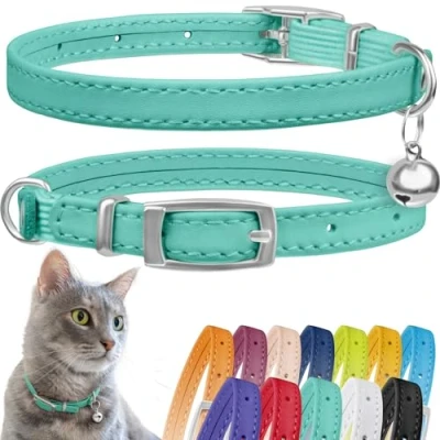 Abbildung von CollarDirect Leder Katzenhalsband mit Sicherheitsverschluss und Glocke, 23 28 cm, Mintgrün
