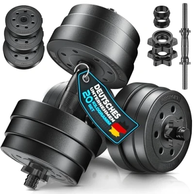 Abbildung von RE:SPORT 2er Hanteln Set verstellbar 15/20/30/40 kg Hantelset mit 2 Kurzhanteln Hantel Gewichten &amp; 4 Sternverschlüsse Fitness Kurzhantel für Muskelaufbau, Workout Zuhause (20 kg)
