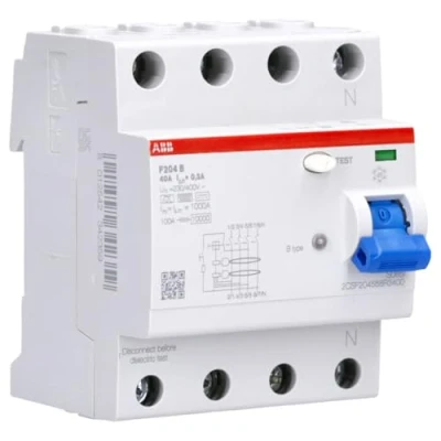 Abbildung von ABB Stotz S&amp;J FI Schutzschalter TypB 4P 40A,300mA,3kA,4TE F204B 40/0,3 4TE (2CSF204568R3400)