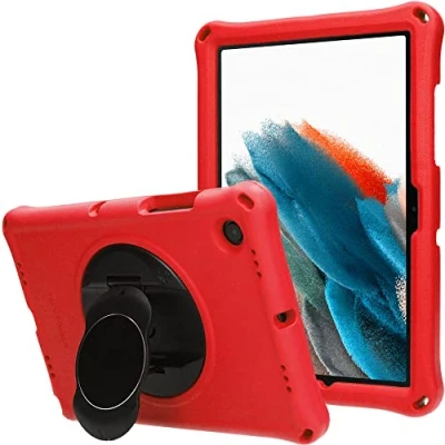 Abbildung von TECHGEAR Bumper Hülle Kompatibel mit Samsung Galaxy Tab A8 10.5 2021 (SM X200 /SM X205) [Kinderfreundlich] Tough Schutzhülle Silikon Soft Shell Anti Rutsch Stoßfest (+Folie) Rot