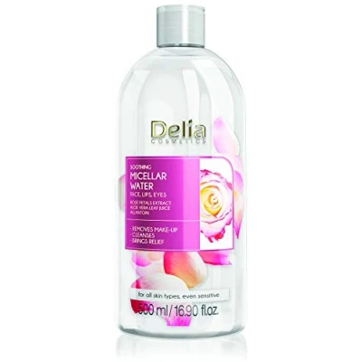 Abbildung von Delia Cosmetics Beruhigendes Mizellarwasser Gesichtsreinigung mit Rosenblütenextrakt &amp; Allantoin Saubere, weiche, frische beruhigte Gesichtshaut für trockene, dehydrierte Haut 500ml