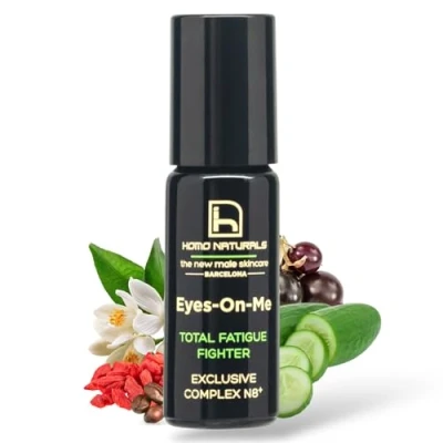 Abbildung von Homo Naturals Bio Augenkontur für Männer Roll on mit Make up Anti Augenringe Hyaluronsäure und Kälteeffekt Dunkelringe, Tränensäcke Falten 10 ml
