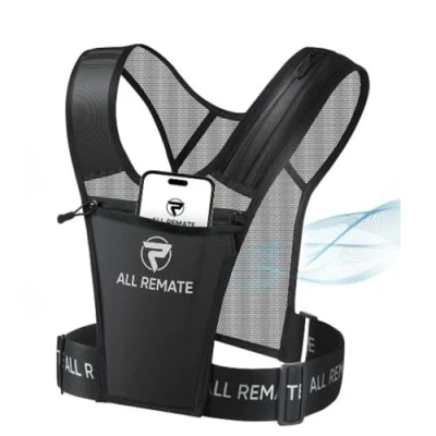 Abbildung von ALL REMATE Reflektierende Unisex Laufweste mit 5 Taschen für Handys, Wasserflaschen, Ohrhörer, Schlüssel usw. Ventilierende, verstellbare Joggingausrüstung