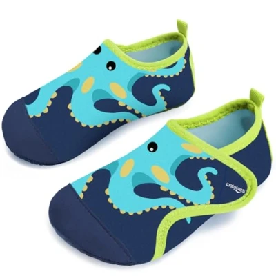 Abbildung von Badeschuhe Kinder Strandschuhe Schwimmschuhe Jungen Baby Wasserschuhe Schnell Badesoken Aquaschuhe Trocknend Barfuss Schuhe（Oktopus BlauGrün 30/31）