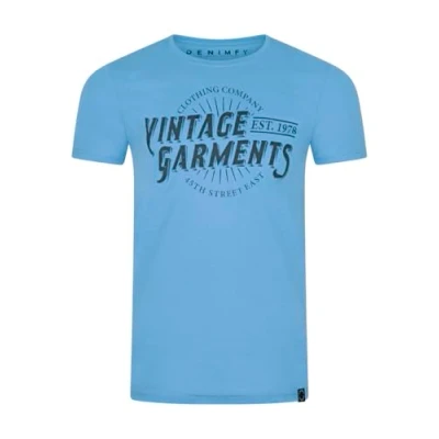 Abbildung von DENIMFY Tshirt Herren Baumwolle Regular Fit DFNuri Rundhals Kurzarm Sommer Tee Shirt Logoprint, Größe:XL, Farben:Maya Blue (GDY)