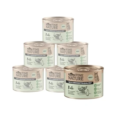 Abbildung von Dehner Fine Nature Katzenfutter, Nassfutter getreidefrei, für ausgewachsene Katzen, Pute, 6 x 200 g Dose (1.2 kg)