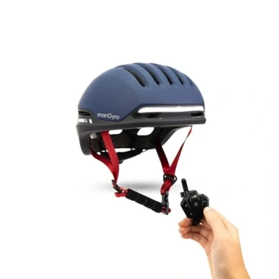 Abbildung von smartGyro Smart Helmet PRO mit automatischem Bremslicht, Blinkern, Lautsprechern, Bluetooth, Größe M, EPS + PC, Batterie, Frontvisier, LEDs vorne und hinten, schwarze Farbe