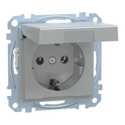 Abbildung von Schneider Electric Merten MEG2311 0460 SCHUKO Steckdose mit Klappdeckel, Schutzkontaksteckdose, Steckklemmen, aluminium, System M