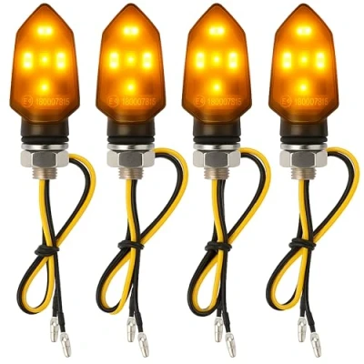 Abbildung von Binego® 4x LED Blinker Motorrad E Geprüft mit getöntem Rauchglas Universelle Mini Moped Zubehör StVZO konform (4er Set)