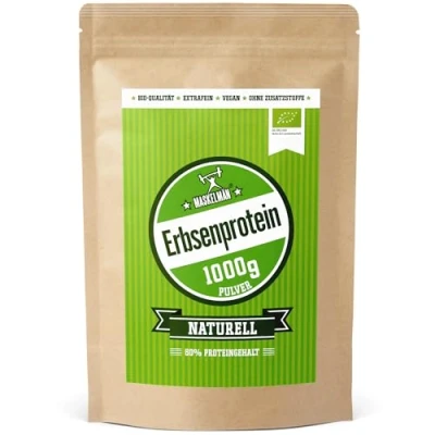 Abbildung von Bio Erbsenprotein Pulver 1 KG Erbsenmehl inkl. aller essentiellen Aminosäuren Veganes Eiweisspulver mit 84% Protein Unterstützt den Muskelaufbau