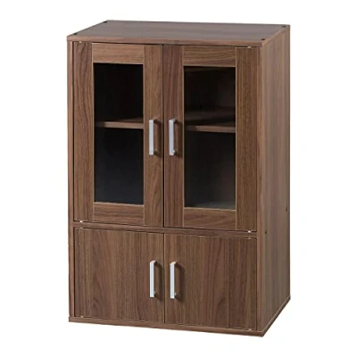 Abbildung von Iris Ohyama, Möbel, Bücherregal, Geschirrschrank, Sideboard mit 4 Regalen und Türen/ Design &amp; Modern, Vielseitig verwendbar, Büro, Küche, Schlafzimmer, Wohnzimmer Cabinet GKN 9060 Braun