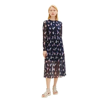 Abbildung von Tom Tailor Denim Damen Mesh Kleid mit Muster, 34261 Black Letter Print, S