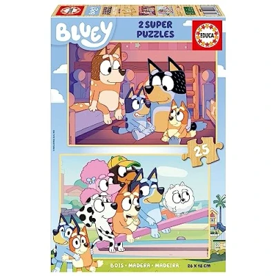 Abbildung von Educa Holzpuzzle mit 25 Teile Bluey Super Puzzle, 2x25 Holzpuzzleset für Kinder ab 3 Jahren, Kinderpuzzle (19407)