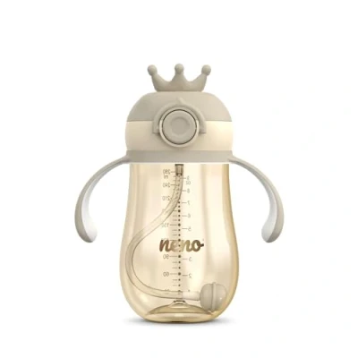 Abbildung von Neno® Mio 2 Braun Premium Babyflasche mit Trinkhalm BPA Frei Anti Kolik Sauger