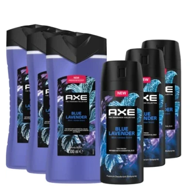 Abbildung von AXE Fine Fragrance Collection Bodyspray und Duschgel Blue Lavender Bodywash Deo mit 2x mehr Frische Booster 6 Stück (2x3)