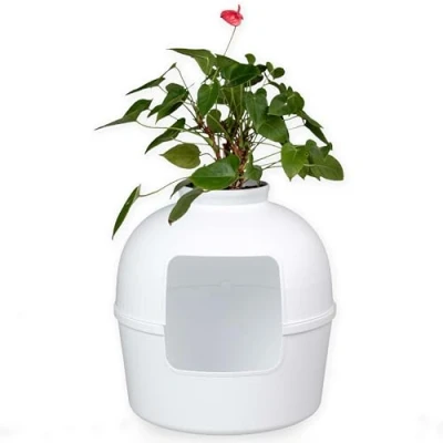 Abbildung von RHRQUALITY Katzentoilette Flower XXL Blackline Versteckte Für große Katzen Mit großem Eingang (51 cm) und Abnehmbarer Oberseite Weiß