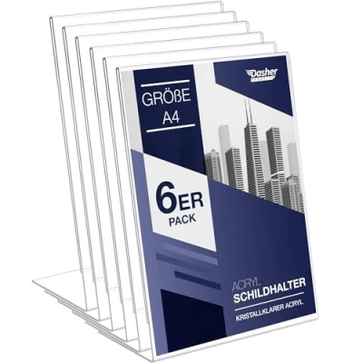 Abbildung von Schilderhalter mit abgeschrägter Rückwand, A4 Premium Portrait Werbetafel, Tisch Aufsteller, Rahmen im Staffelei Stil, Plastik Broschürenhalter für Haus, Büro, Geschäft, Laden