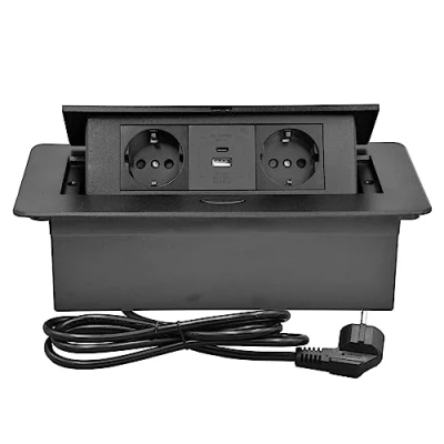 Abbildung von CHENGPI Unterputz Steckdose,Unterputz Steckdosenleiste mit 2 Steckdosen,Versenkbare Steckdose USB+Type C PD18W,Platzsparende für Küche,Büro und Arbeitsplatte Regletas
