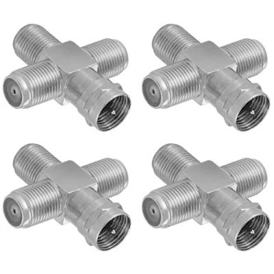 Abbildung von Poppstar 4X Sat TV Coax Verteiler Kreuz Stück (3X F Buchse auf 1x Stecker) Antennen Splitter Adapter für Koaxialkabel, Antennenkabel, silbern