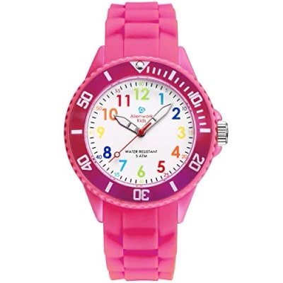 Abbildung von Alienwork Kids Lernuhr Kinderuhr Jungen Mädchen Hellblau Silikon Armband Mehrfarbig Kinder Uhr Wasserdicht 5 ATM Zeit Lernen