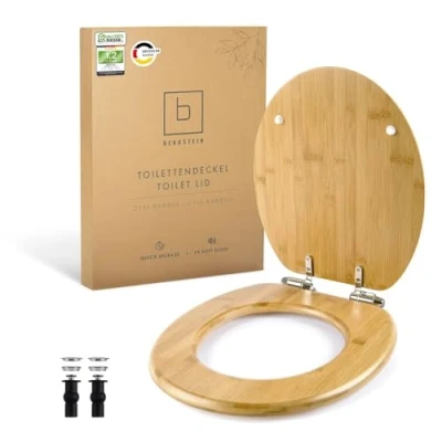 Abbildung von Benkstein WC Sitz Premium Bambus mit Absenkautomatik, Quick Release Funktion Hochwertiger Toilettendeckel Soft Close