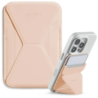 Abbildung von MOFT Magnetische Wallet Ständer für iPhone 16/15/14/13/12 Serie Kompatibel mit MagSafe, MOVAS Vegan Leder Magnetischer Handyständer 3 Betrachtungswinkeln, 2 Kartenhalter (Pfirsich Rosa)