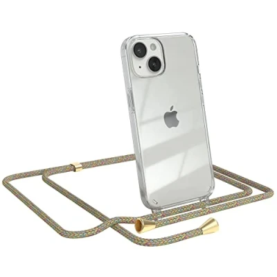 Abbildung von EAZY CASE Handykette kompatibel mit iPhone 14 Handyhülle Umhängeband, Handykordel Schutzhülle, Silikonhülle, Hülle Band, Stylische Kette für Smartphone, Rainbow