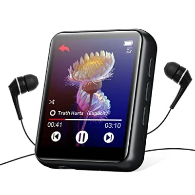 Abbildung von Voller Touchscreen Bluetooth 5.0 MP3 Player, 64GB HiFi Verlustfreier Ton Musik Player mit Lautsprecher, Voice Recorder, Line in Aufnahme, FM Radio, E Book, Schrittzähler, Unterstützt bis zu 128GB