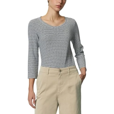 Abbildung von Marc O&#039;Polo Denim Streifen Langarmshirt, Damen, Größe: Medium, Multi navy teal