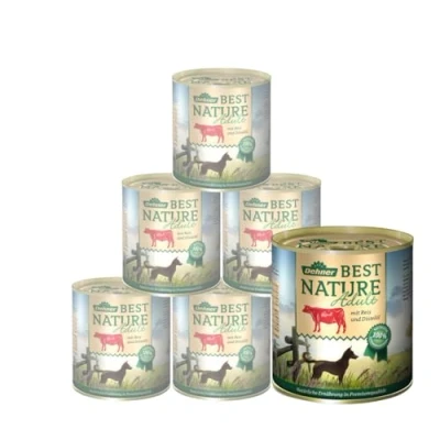 Abbildung von Dehner Best Nature Hundefutter, Nassfutter getreidefrei, für ausgewachsene Hunde, Rind / Reis Distelöl, 6 x 800 g Dose (4.8 kg)