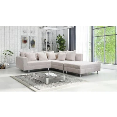 Abbildung von Kuechen preisbombe Wohnlandschaft Sofa Couch Ecksofa Eckcouch Cordstoff beige + Hocker Minsk R