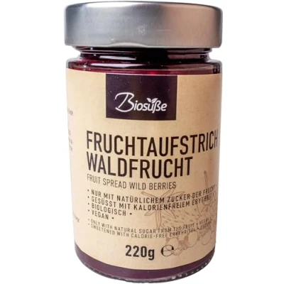 Abbildung von Biosüße Bio Fruchtaufstrich Waldfrucht aus Italien ohne Zuckerzusatz mit Erythrit gesüßt, 60% Frucht, Xylit, Stevia oder chemischen Süßstoff (1x 225g Glas)