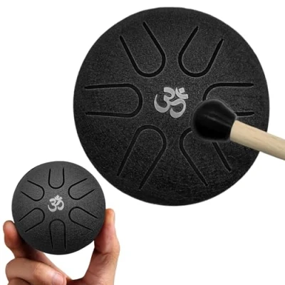 Abbildung von YEJAHY Tongue Drum Steel 3 Zoll Stahlzungen 6 Töne Zungentrommel, Mini Pan Handpan Instrument Schlagzeug mit Schlägeln Meditation Yoga Klangheilung(Schwarz)