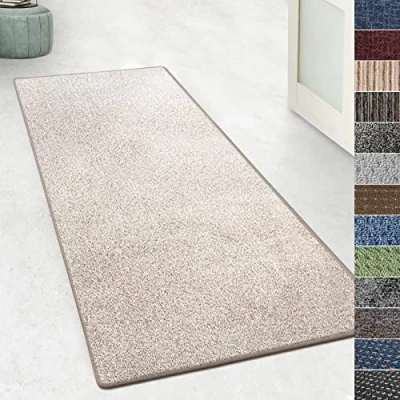 Abbildung von KARAT Teppich Läufer für Küche, Flur &amp; Wohnraum Teppichläufer auf Maß Meterware Flurteppich Küchenläufer Wohnzimmer (80 x 100 cm, Lyon Beige)