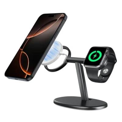 Abbildung von EWA 2 in 1 Kabelloser Ladeständer, Kompatibel mit Magsafe Ladegerät und Apple Watch Ladegerät, iPhone 13, 12 Serie Serie, Ständer (Silber Enthält kein Ladegerät)
