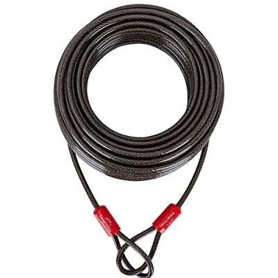 Abbildung von EVEREST FITNESS Schlaufenkabel 10m x 10mm Kabelschloss schwarz Universal Stahlseil Drahtseil mit Ösen ummantelt Sicherheitskabel für Fahrradschloss lang, Fahrradanhänger, Motorrad, Gartenmöbel