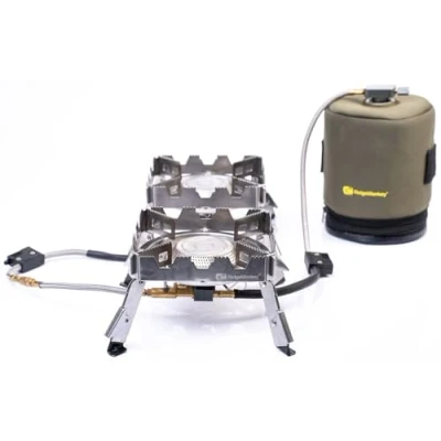 Abbildung von RidgeMonkey Connect Pro Full Kit Portable Dual Stove, Campingkocher zum Angeln, Angelkocher, Gaskocher Ansitzangeln, Kocher
